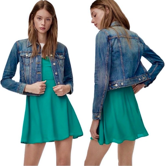 Zara Denim Cropped Jean Jacket Wash - Picture 2 of 13